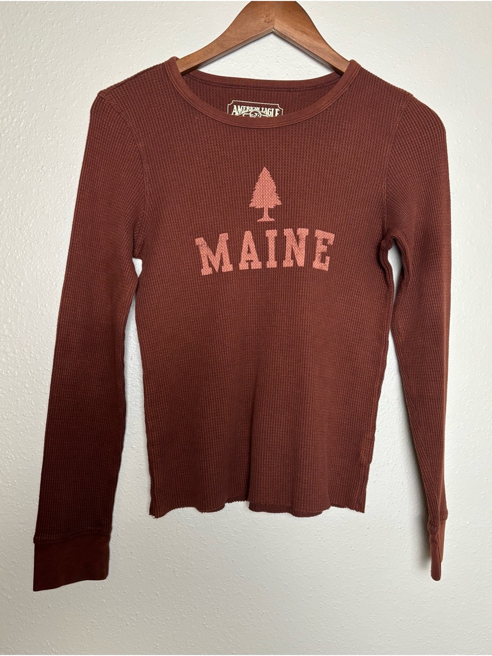 American Eagle Medium Brown 'Maine' Thermal Long-Sleeve Top